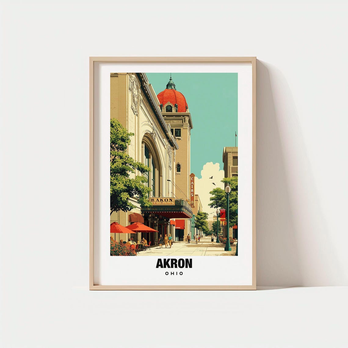 Akron Ohio Historic Theater Marquee Downtown Street Travel Poster