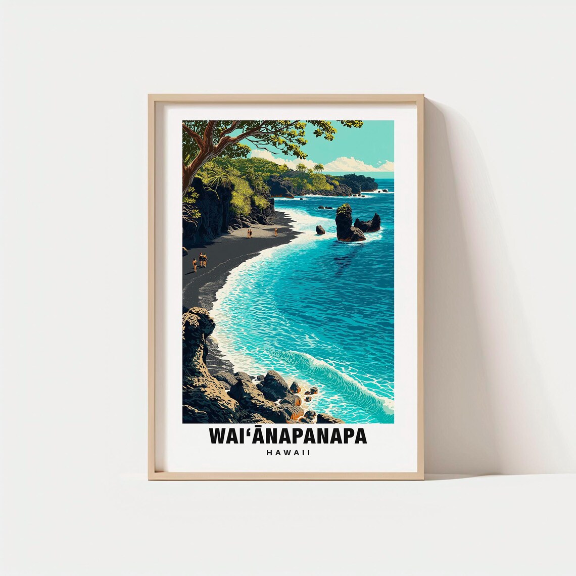 Wai'anapanapa Black Sand Beach Maui Hawaii Vintage Travel Poster