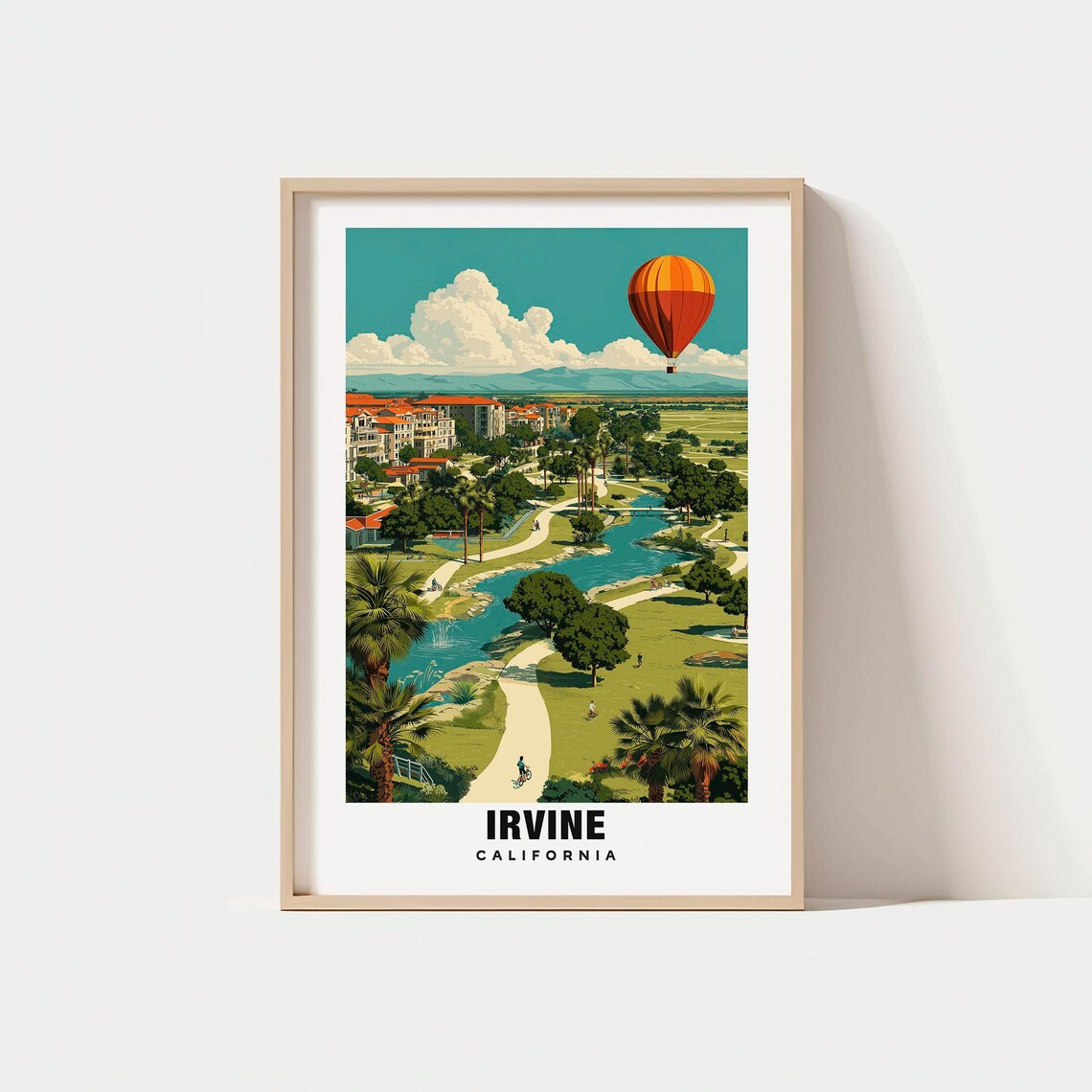 Irvine California Lake Park Palm Trees Hot Air Balloon Poster