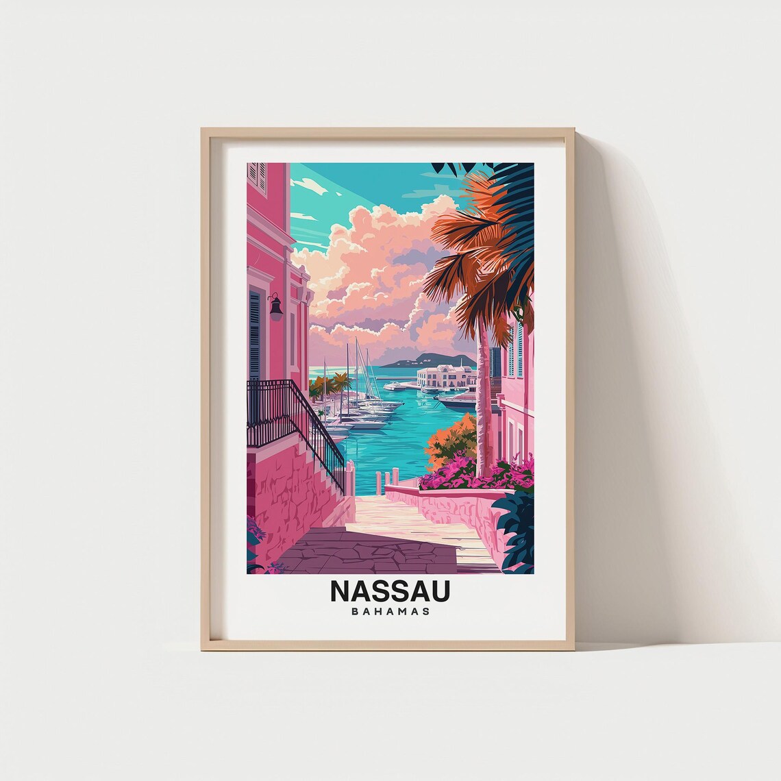 Nassau Travel Print Nassau Bahamas Travel Gift City Poster Wedding Gift Birthday Present Bahamas Culture