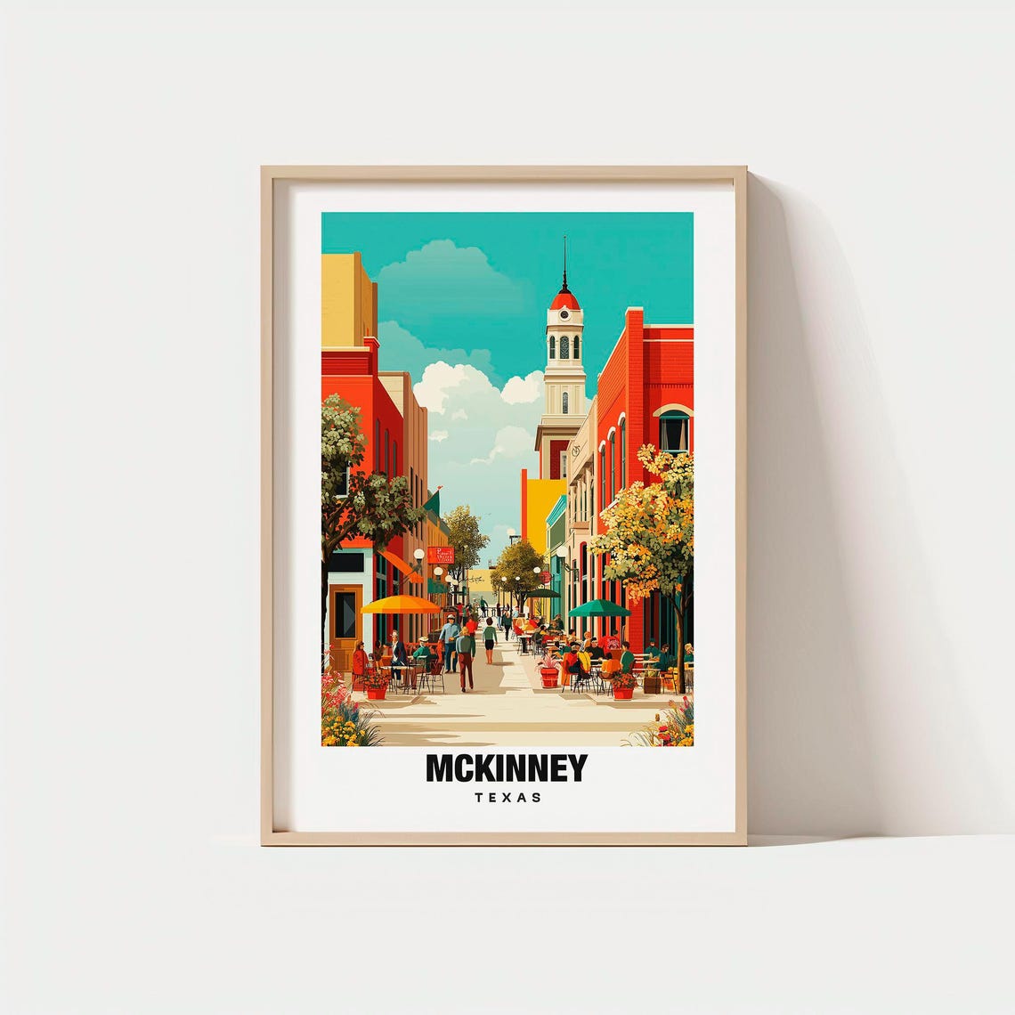 McKinney Texas Historic Main Street Cafes Clock Tower Poster