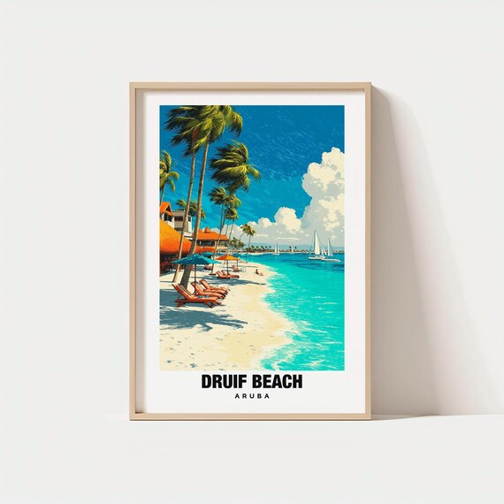 Druif Beach Print Aruba Poster Views Art Coastal Charm Scene Tropical Beauty Local Heritage