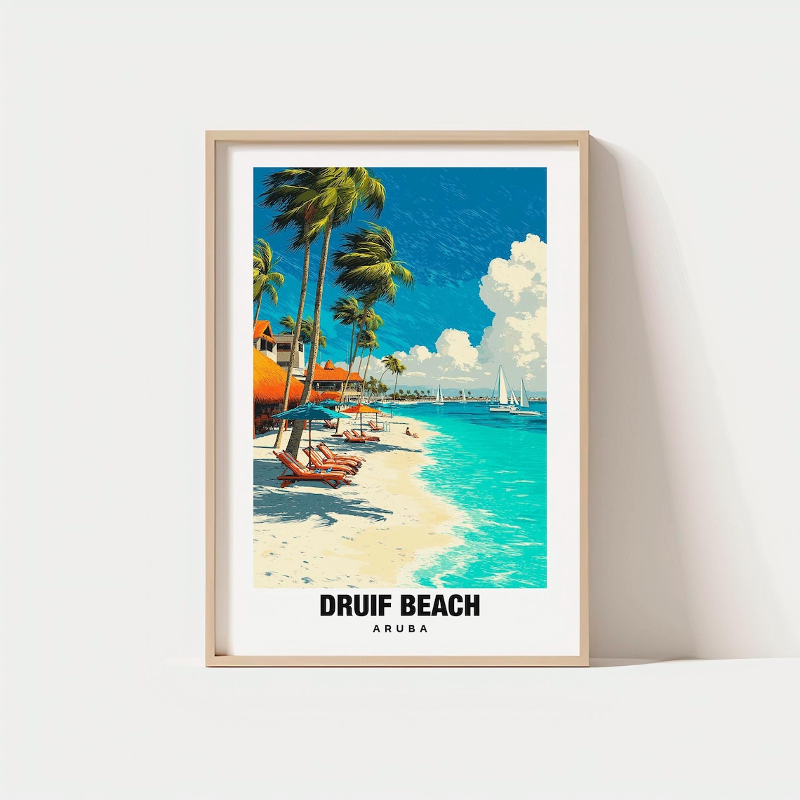 Druif Beach Aruba Palm Shore Sailboat Palapa Resort Lounge Poster