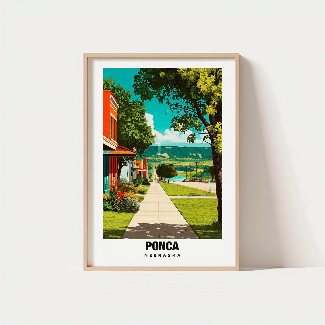 Ponca Nebraska Small Town Street River Bluffs View Travel Poster