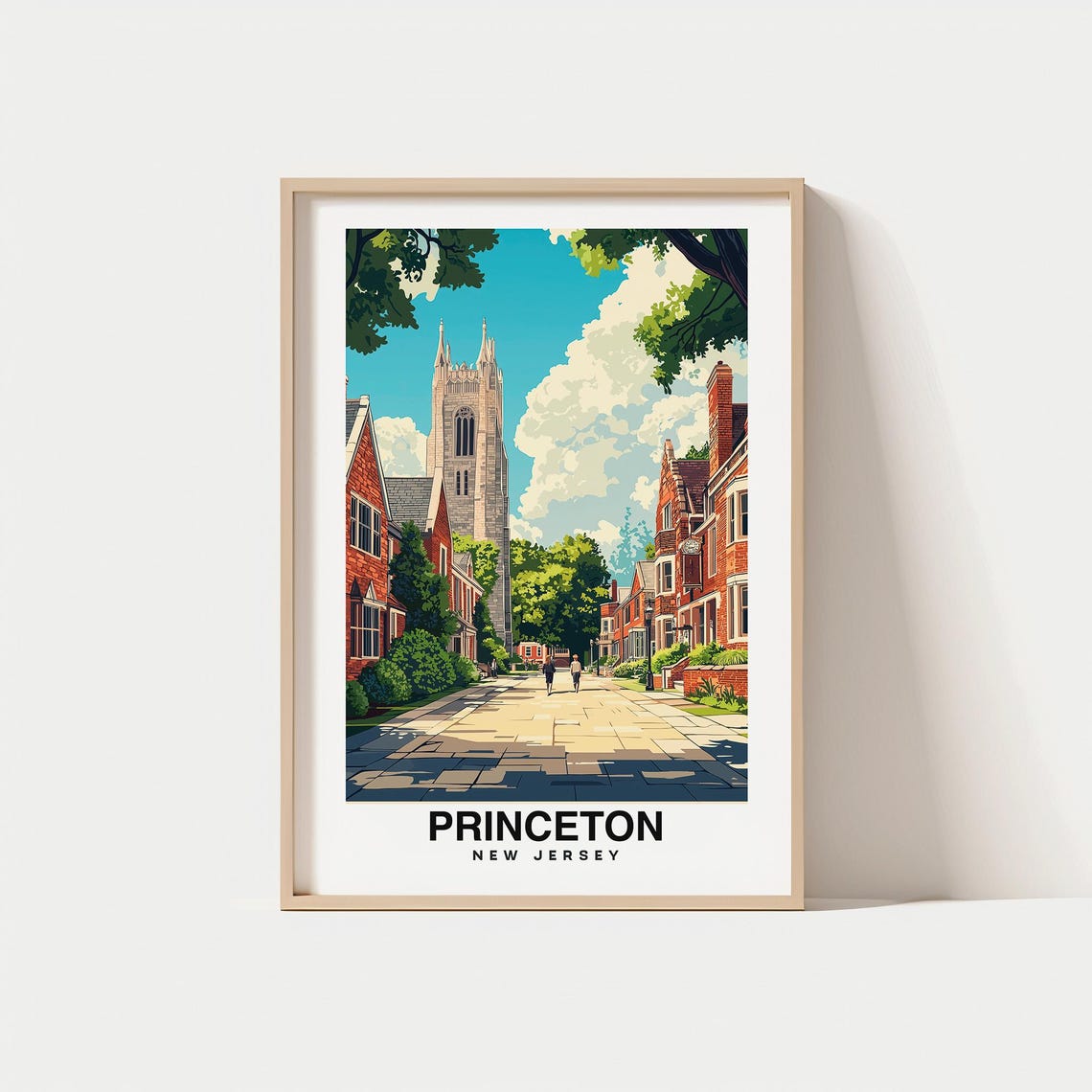 Princeton Town Print Travel Poster New Jersey Art Historic Charm Nassau Hall Ivy League Scenic Views Cultural Hub College Town Vibe
