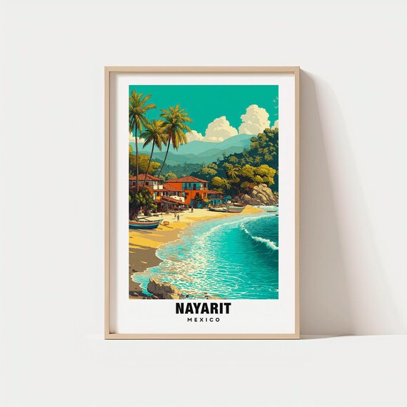 Nayarit Print Mexico Poster Travel Art Coastal Scene Beach Views Tropical Escape Ocean Charm Scenic Landscape Cultural