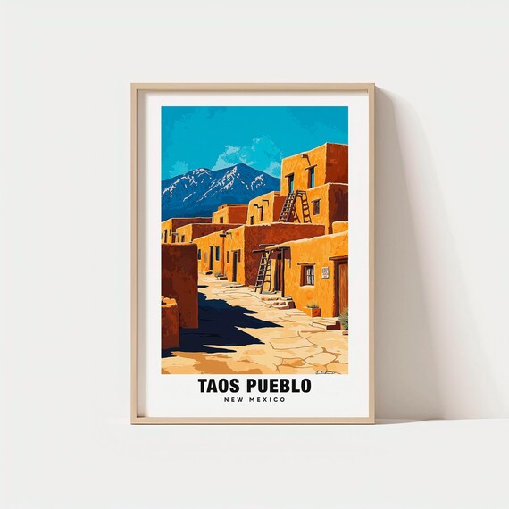 Taos Pueblo Print New Mexico Poster Cultural Views Travel Art Historic Charm Adobe Architecture Desert Beauty Native Heritage