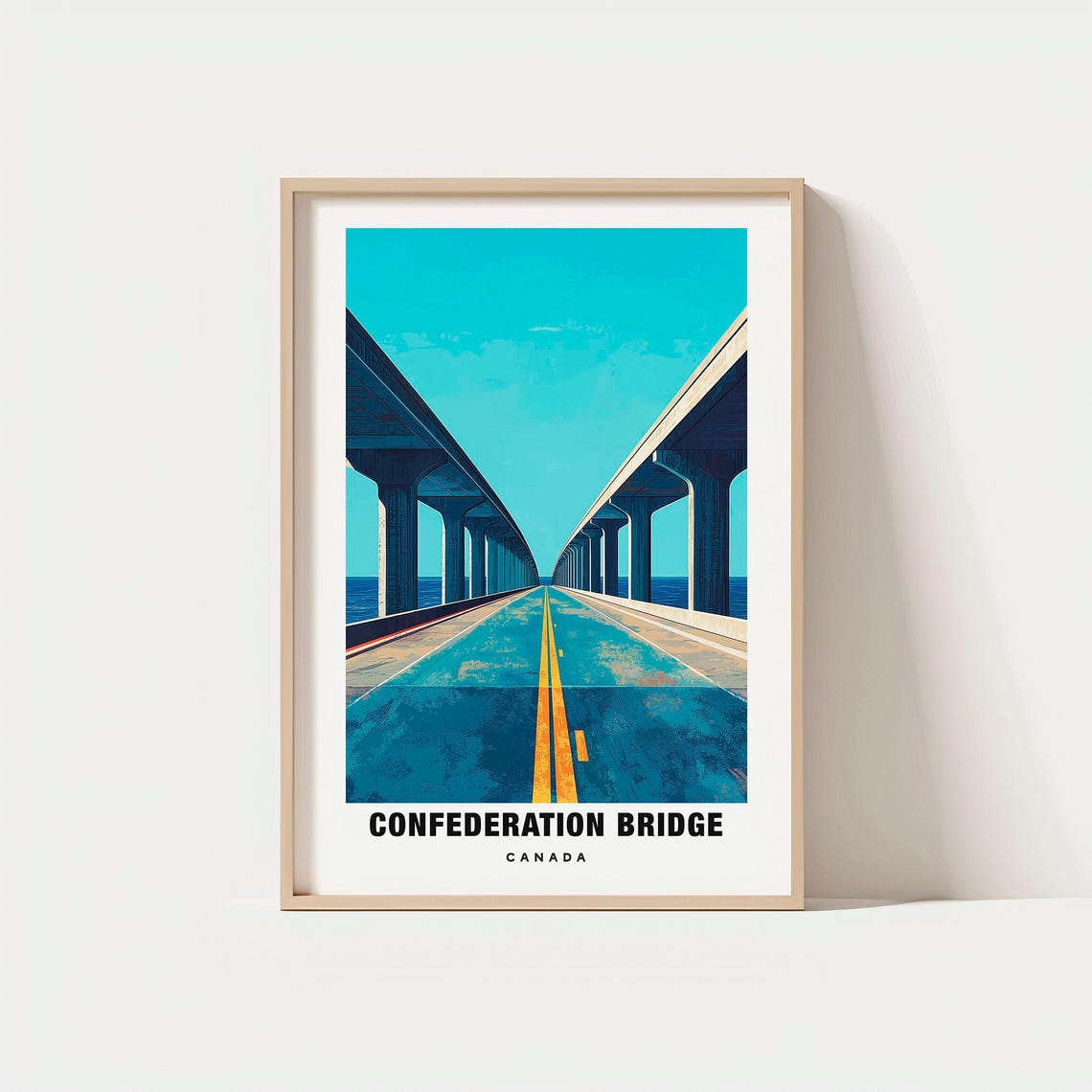 Confederation Bridge Canada Highway Over Ocean Retro Travel Poster