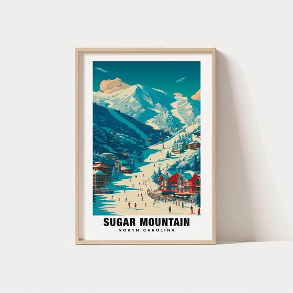 Sugar Mountain Print North Carolina Poster Views Travel Art Ski Escape Snowy Scene Winter Beauty Outdoor Fun Scenic Hills