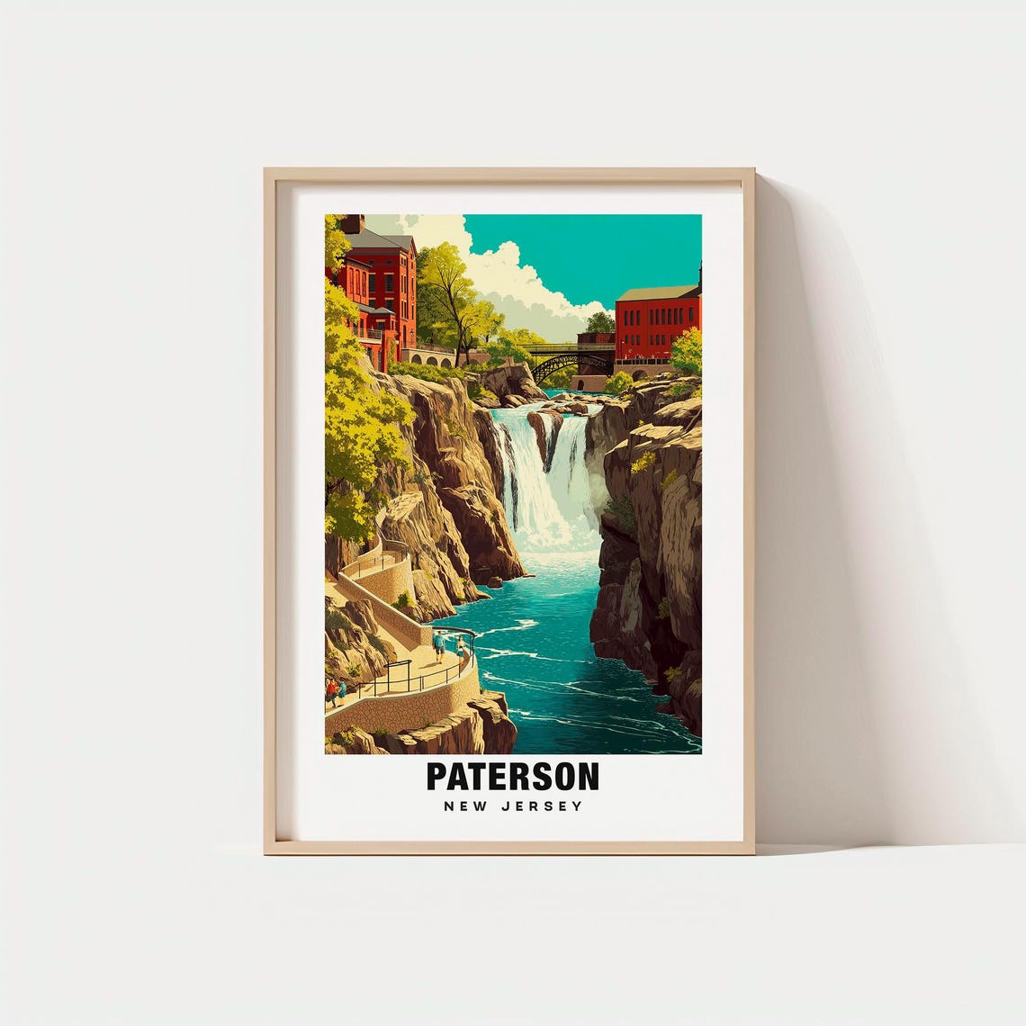 Paterson New Jersey Great Falls Historic Waterfall Travel Poster