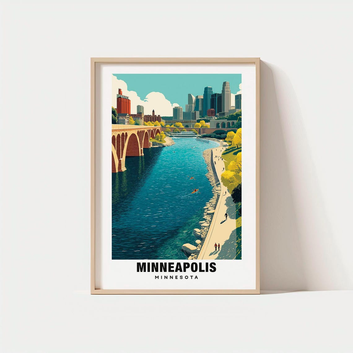 Minneapolis Minnesota River Skyline Vintage Style Travel Poster