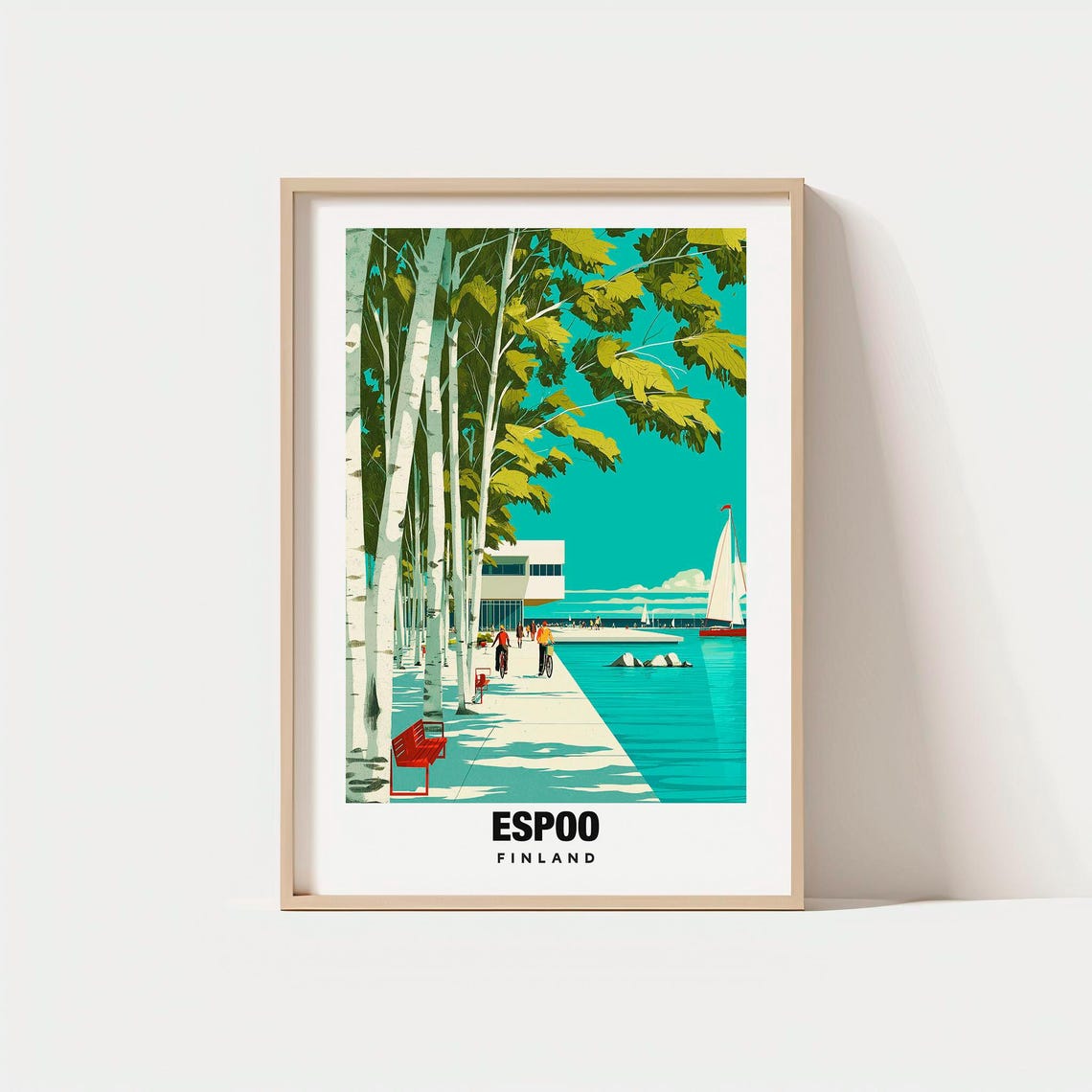 Espoo Finland Birch Waterfront Promenade Sailboat Harbor Poster