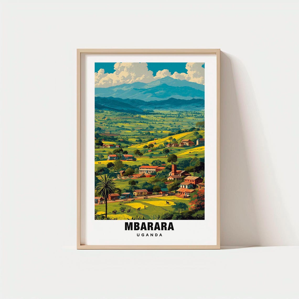 Mbarara Uganda Green Hills Town Valley Market Sunset Travel Poster