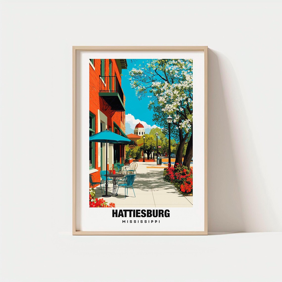Hattiesburg Mississippi Charming Downtown Street Cafe Scene Poster