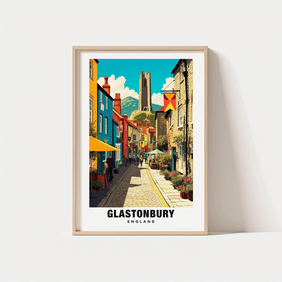 Glastonbury England High Street Tor Tower Historic Town Poster