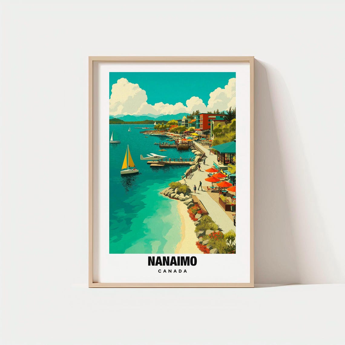 Nanaimo Canada Harbor Floatplane Sailboat Waterfront Dining Poster