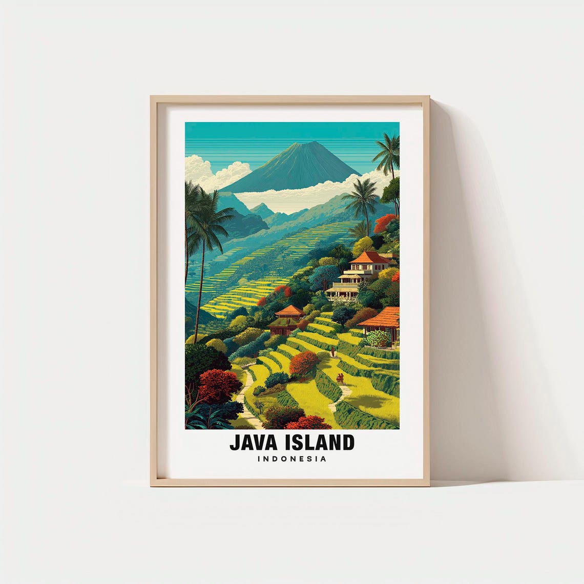 Java Island Indonesia Volcano Rice Terraces Tropical Village Poster