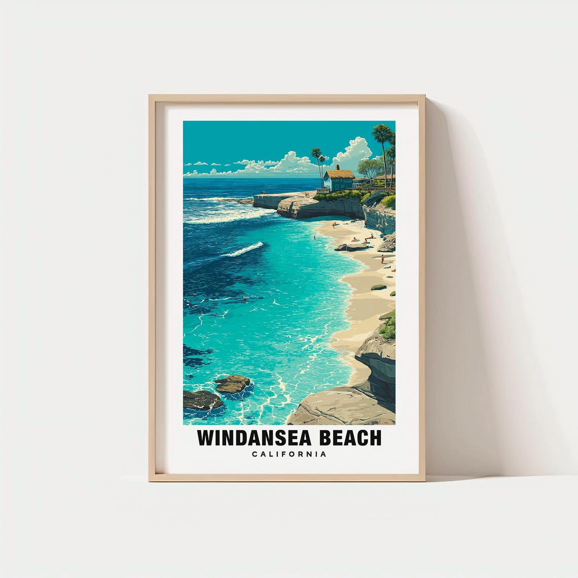 Windansea Beach California Surf Cove Rocky Cliffs Palms Poster