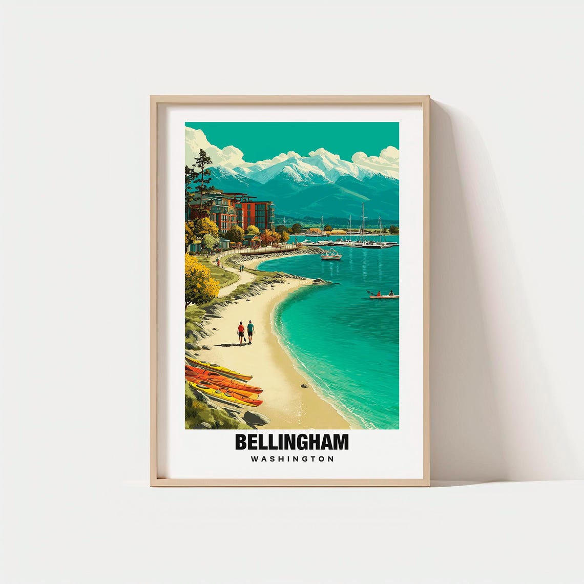 Bellingham Washington Waterfront Beach Kayaks Mount Baker View Poster
