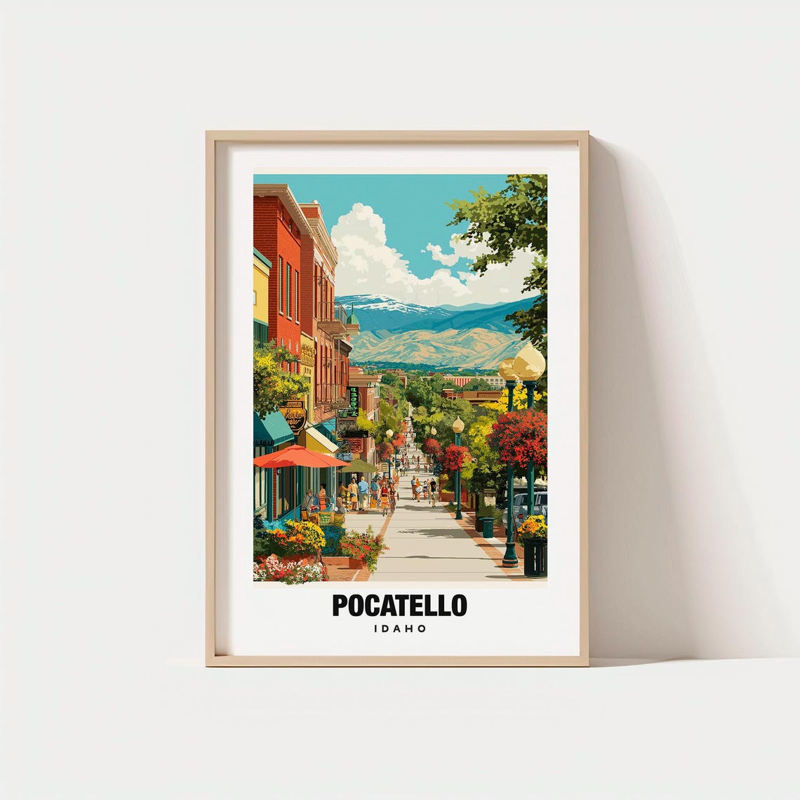 Pocatello Idaho Historic Downtown Flowers Mountain View Poster