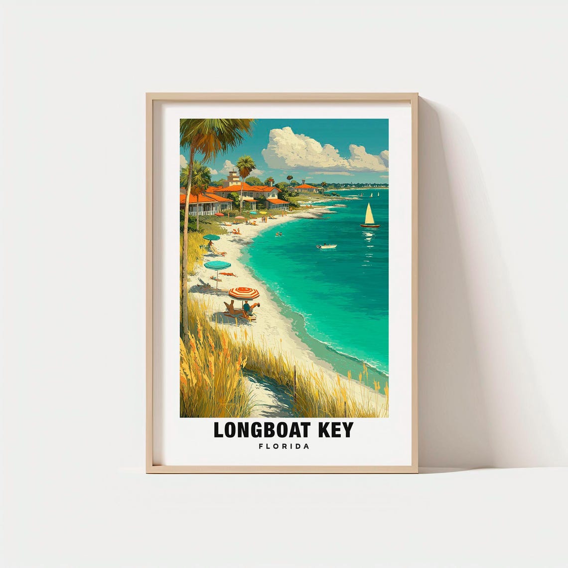 Longboat Key Florida Gulf Beach Umbrellas Sailboat Resort Poster