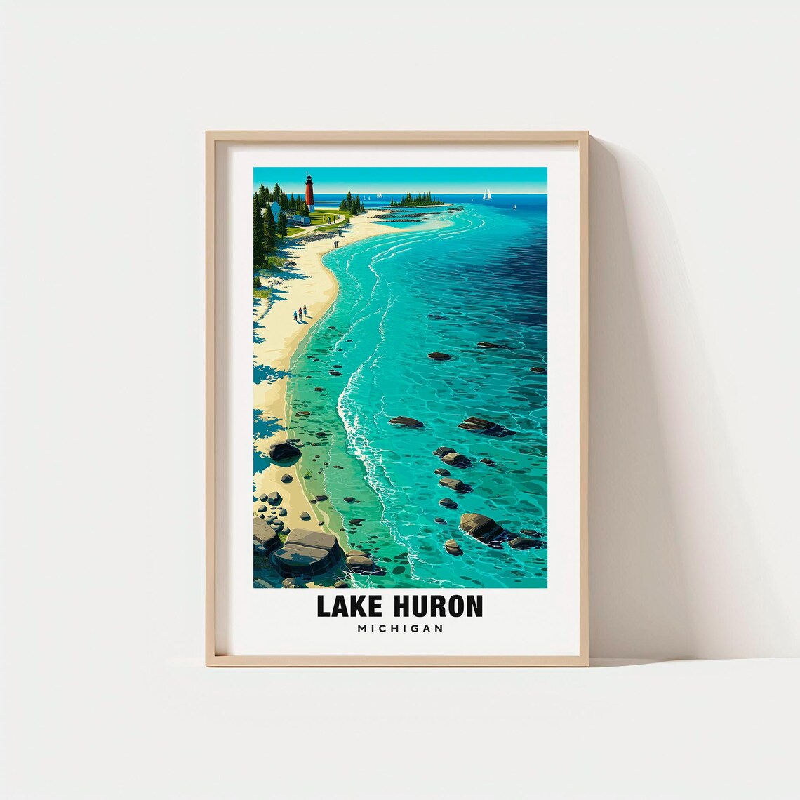 Lake Huron Michigan Lighthouse Shoreline Turquoise Water Poster