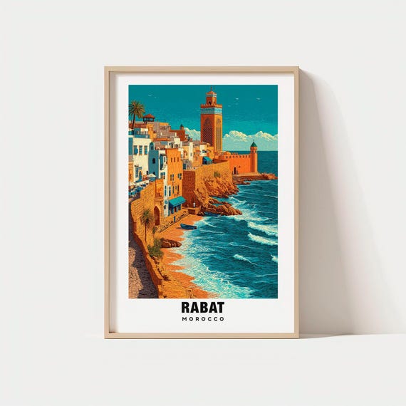 Rabat Print Morocco Poster Travel Art Coastal Scene Historic Views City Escape Scenic Landscape Cultural Charm North Africa
