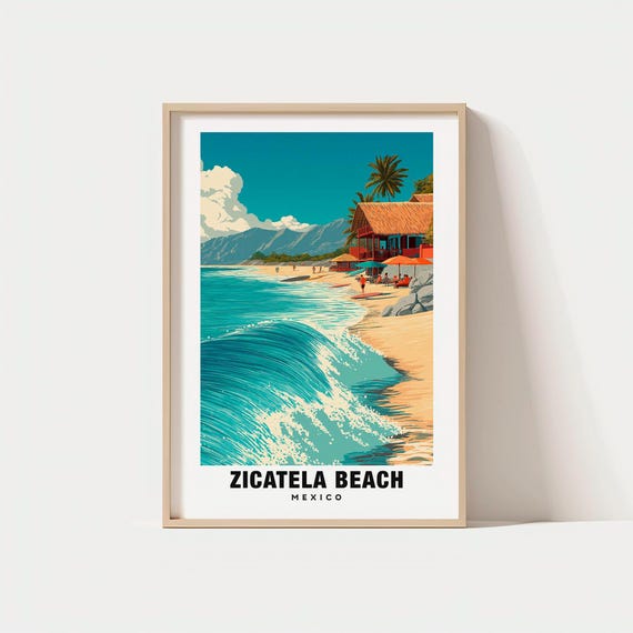 Zicatela Beach Print Mexico Poster Views Art Charm Beauty Historic Scenic