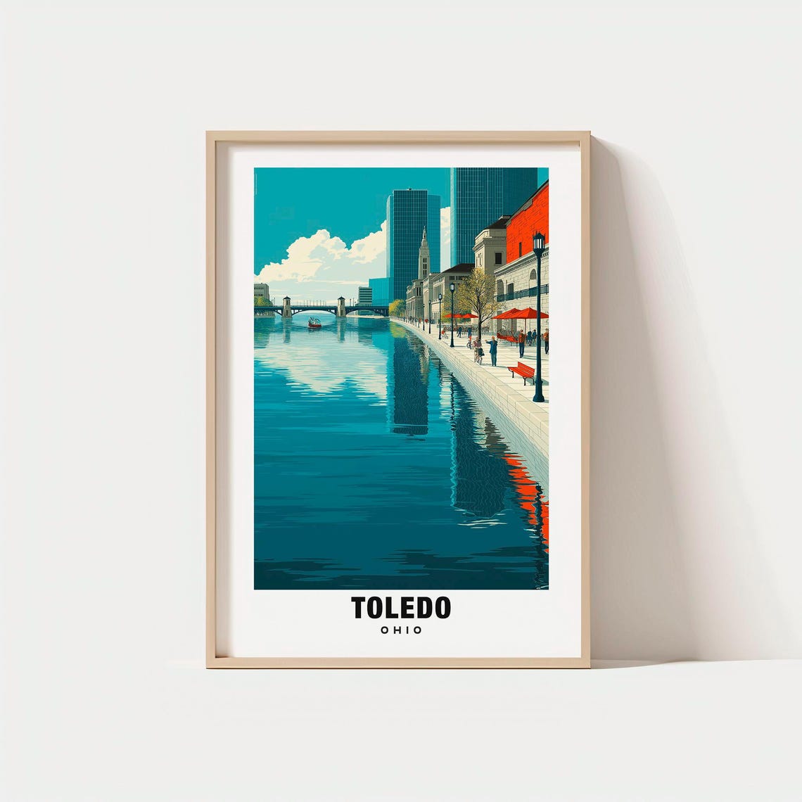 Toledo Ohio Riverfront Modern Towers Promenade Travel Poster