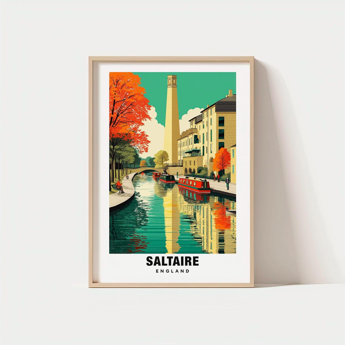 Saltaire England Canal Narrowboats Mill Chimney Village Poster