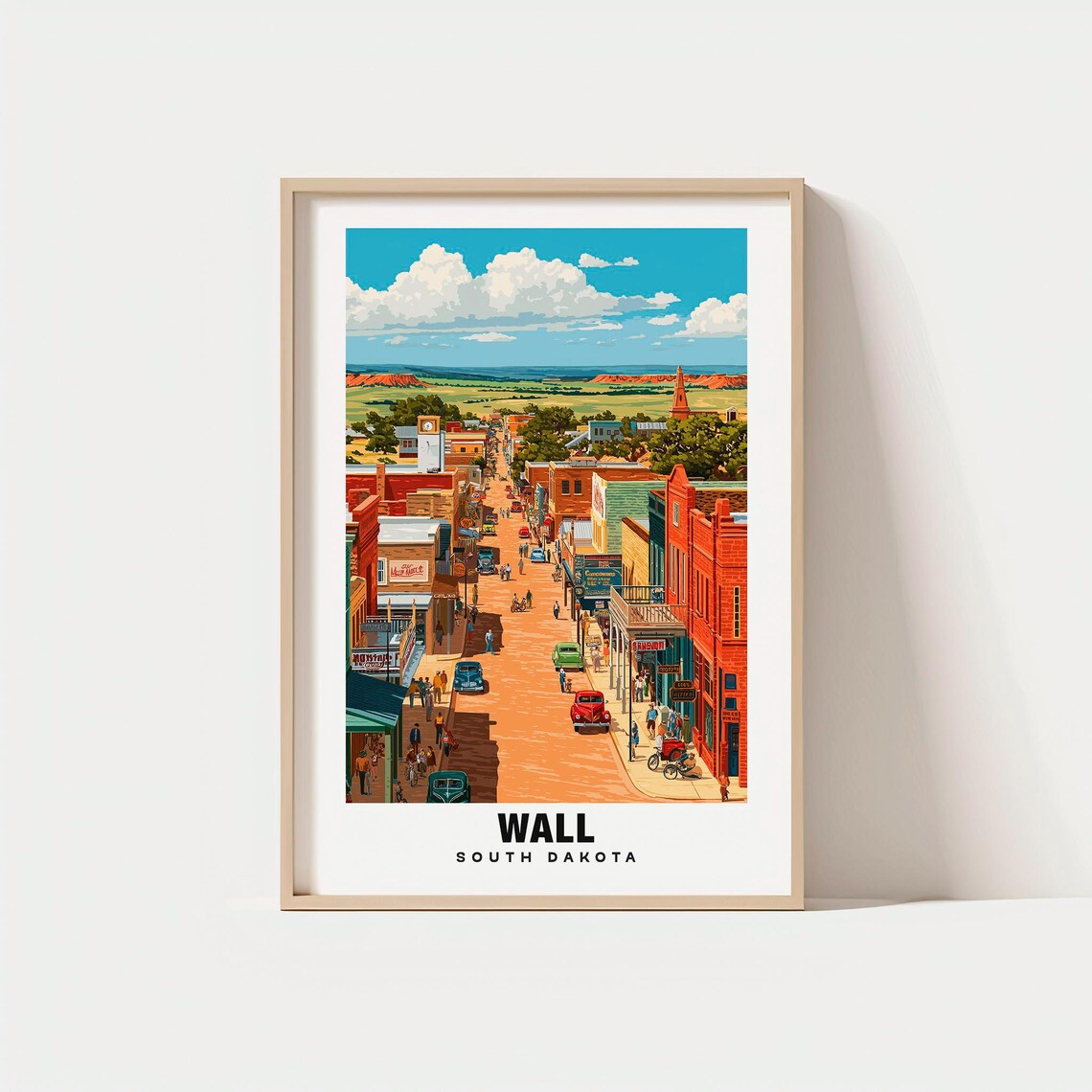 Wall South Dakota Vintage Aerial Western Main Street Travel Poster