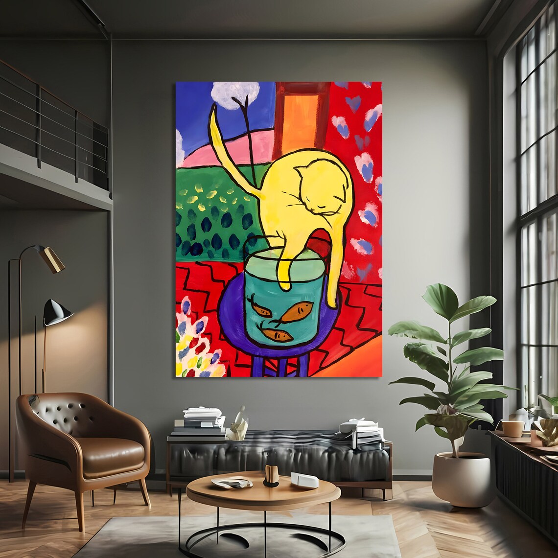 Matisse-Inspired Cat And Fishbowl Art Print - Image 3