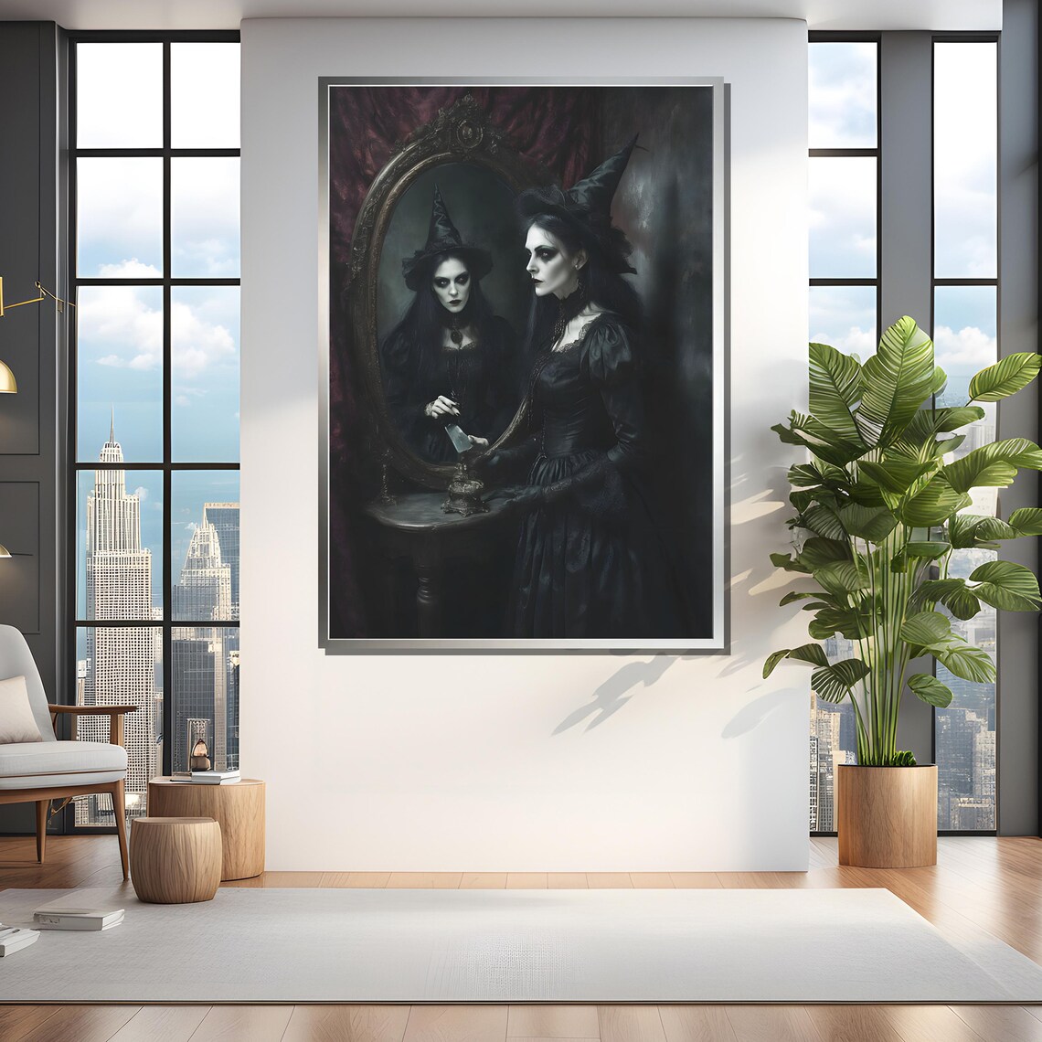 Dark Gothic Witch At Mirror Art Print - Image 4