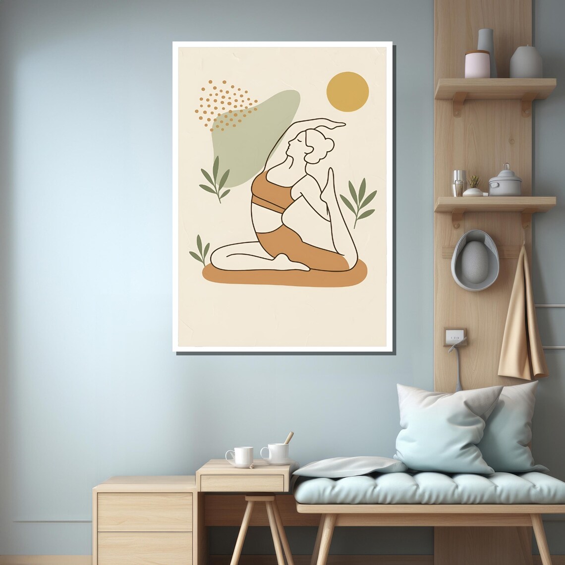 Minimalist Yoga Woman Line Art, Office Wall Art Print - Image 3