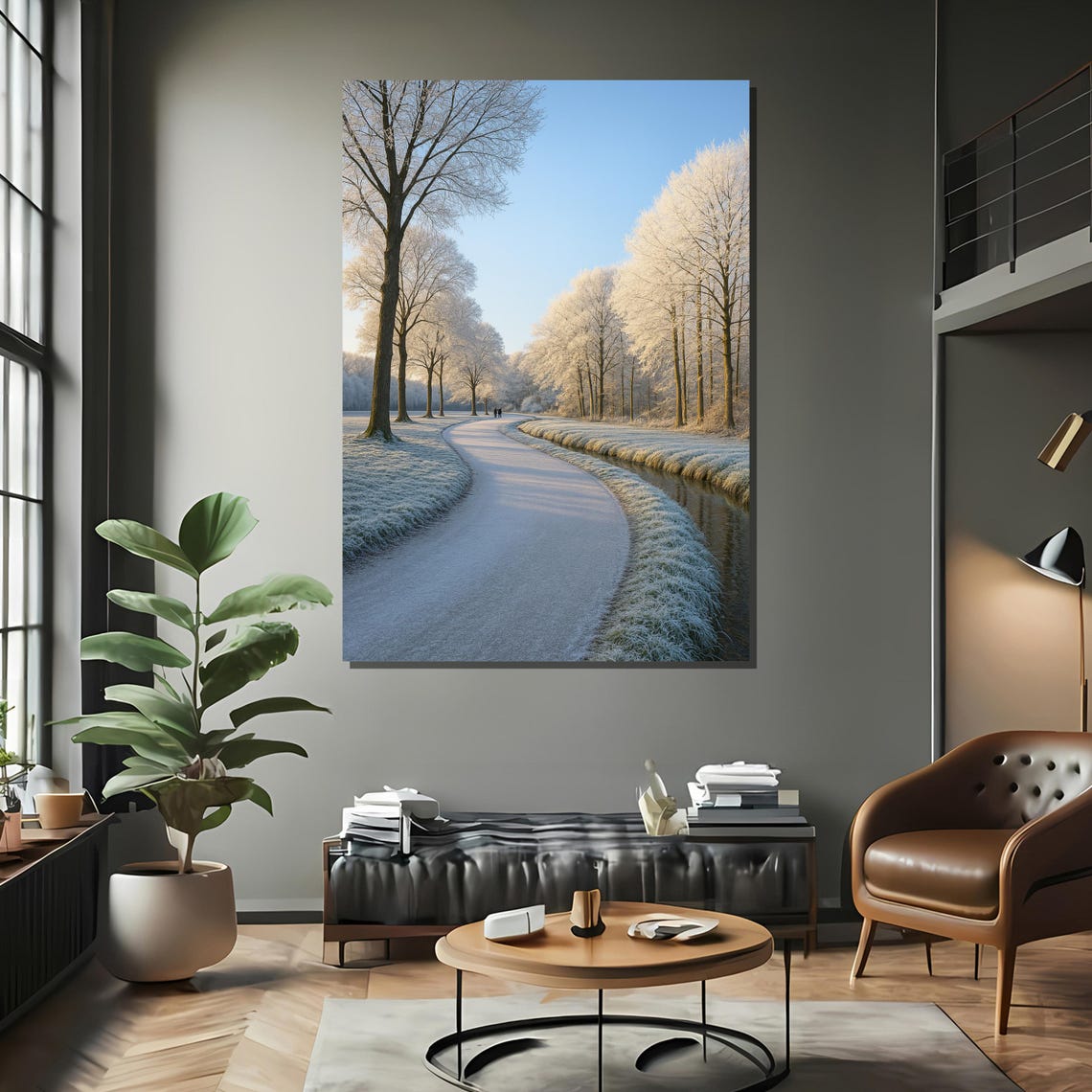 Peaceful Snowy Winter Road, Frosted Trees Art Print - Image 2