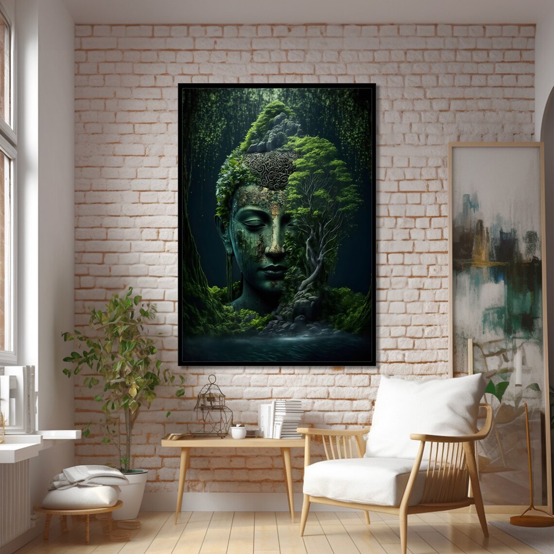 Nature And Buddha Art Print, Serene Tranquil Painting - Image 2