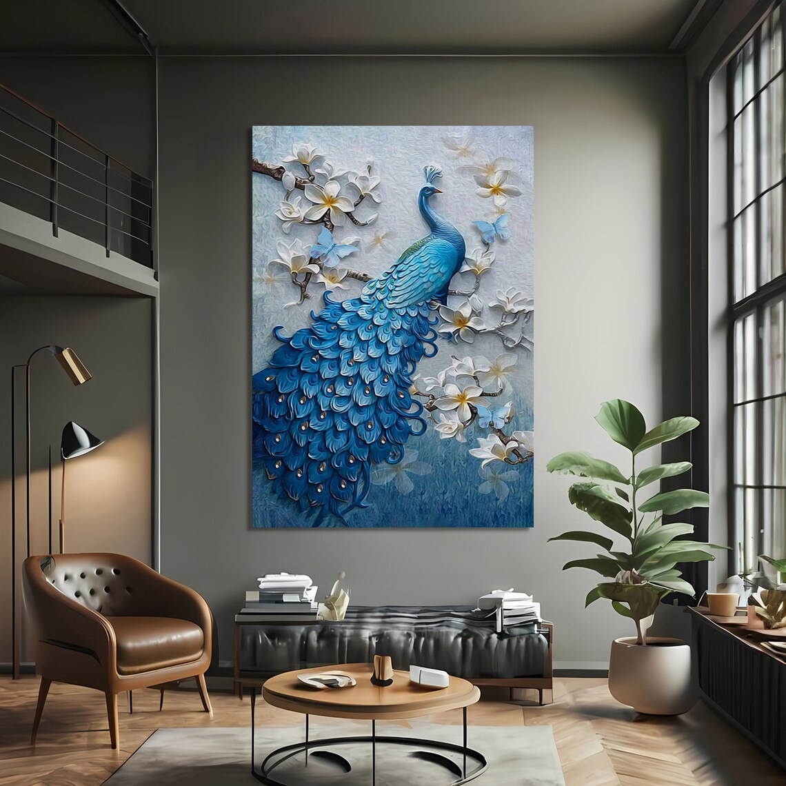 Elegant Peacock Art Print, Graceful Animal Painting - Image 3