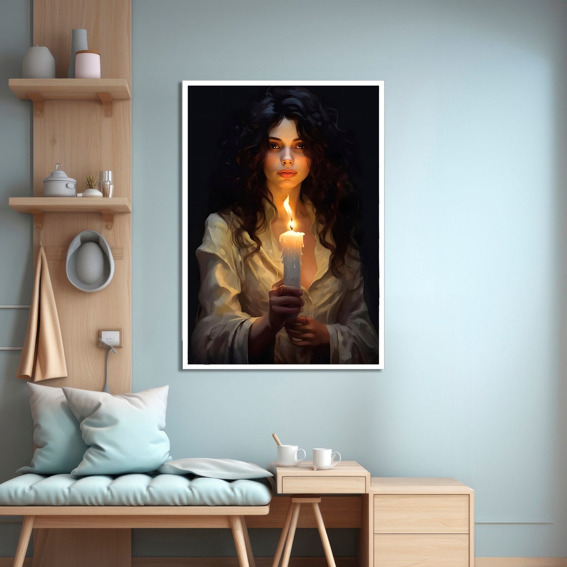Mysterious Woman Holding Candle, Gothic Art Print - Image 4