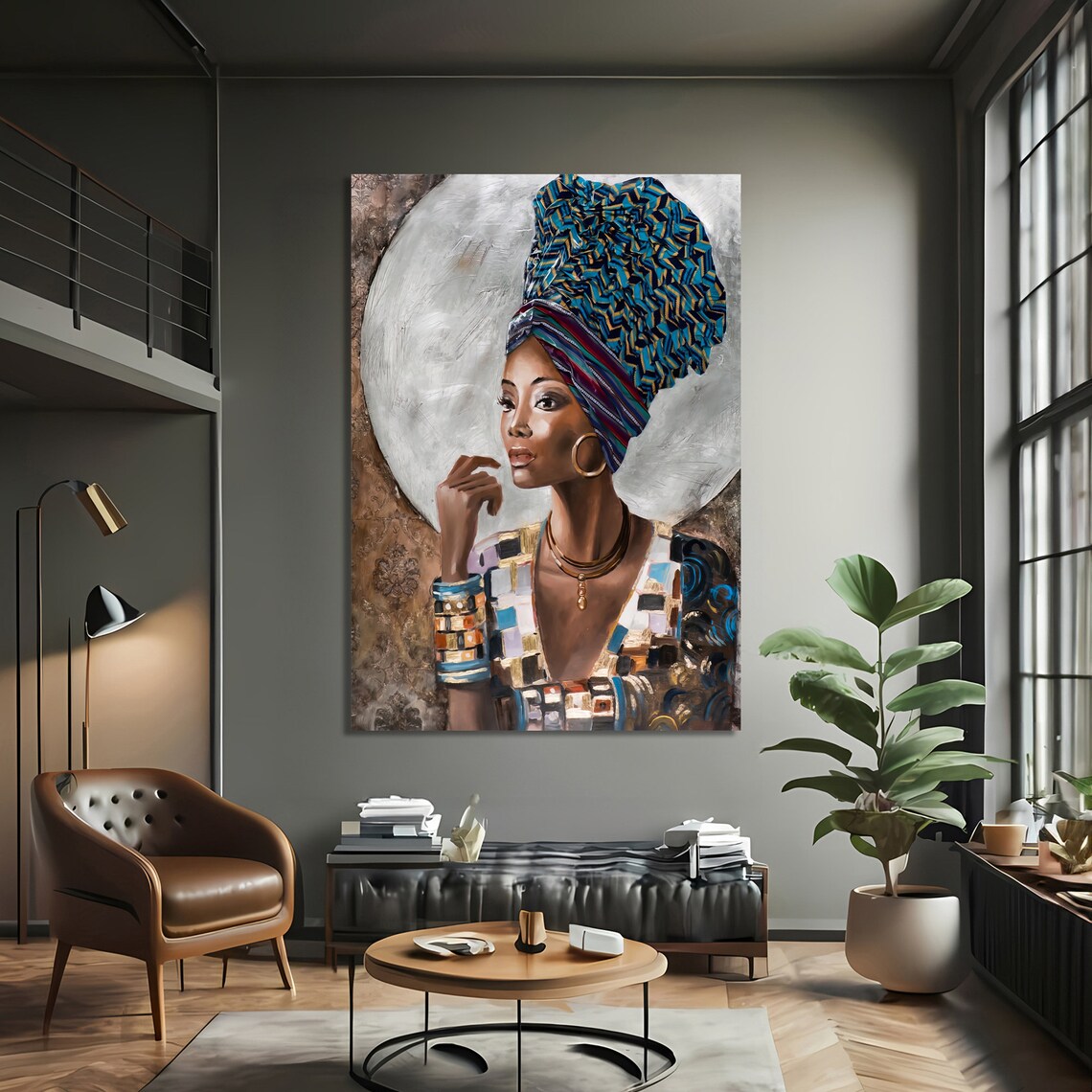 African Woman Portrait, Geometric Ethnic Art - Image 3