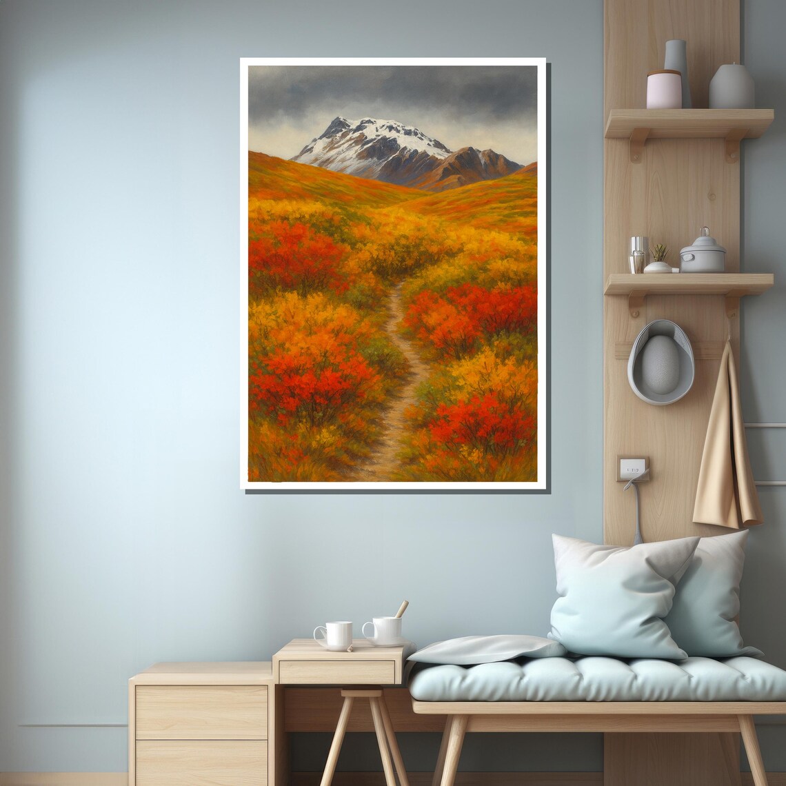 Autumn Mountain Path, Fiery Foliage Art Print - Image 3
