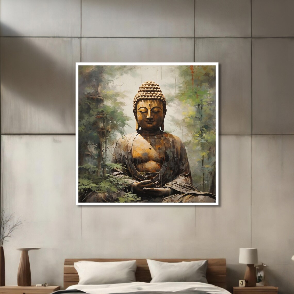 Serene Buddha in Forest, Tranquil Meditation Art - Image 3