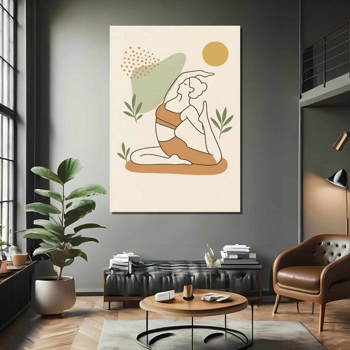 Minimalist Yoga Woman Line Art, Office Wall Art Print - Image 2