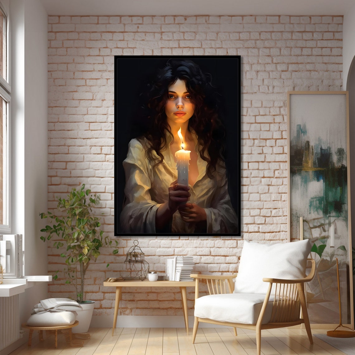 Mysterious Woman Holding Candle, Gothic Art Print - Image 2