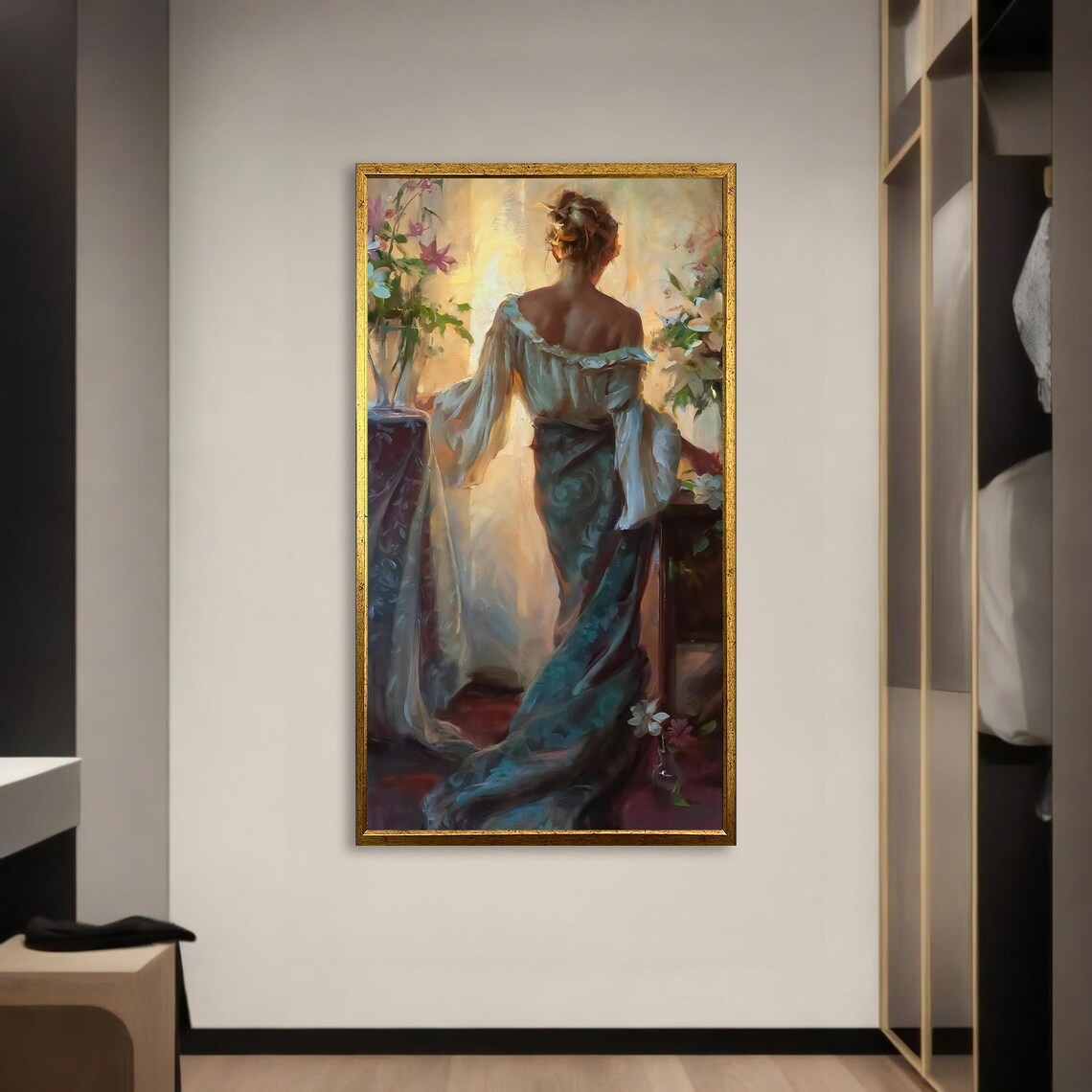 Elegant Lady Painting, Floral Romantic Home Decor - Image 3