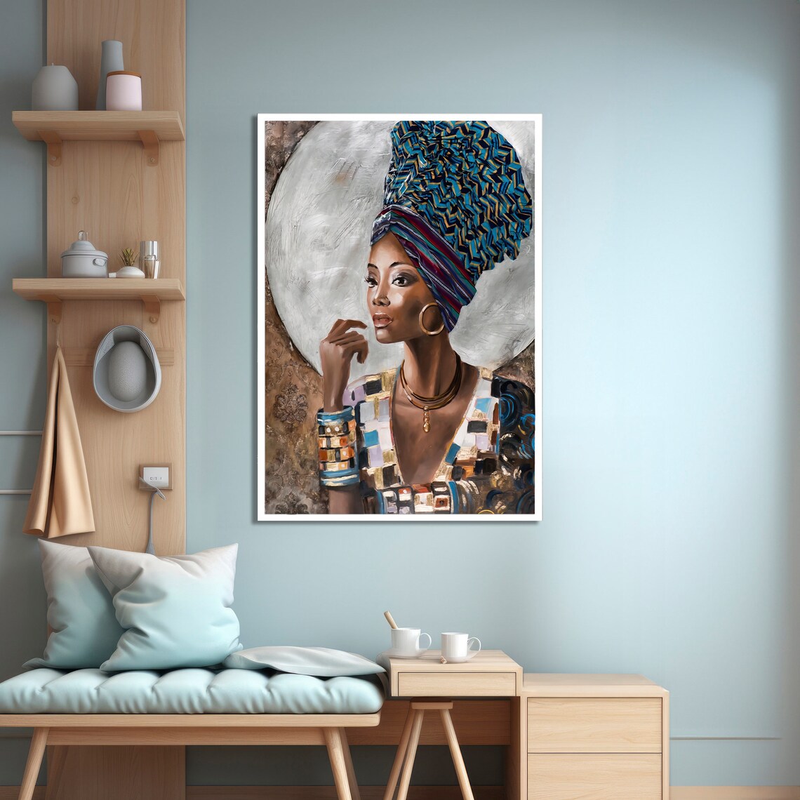 African Woman Portrait, Geometric Ethnic Art - Image 5