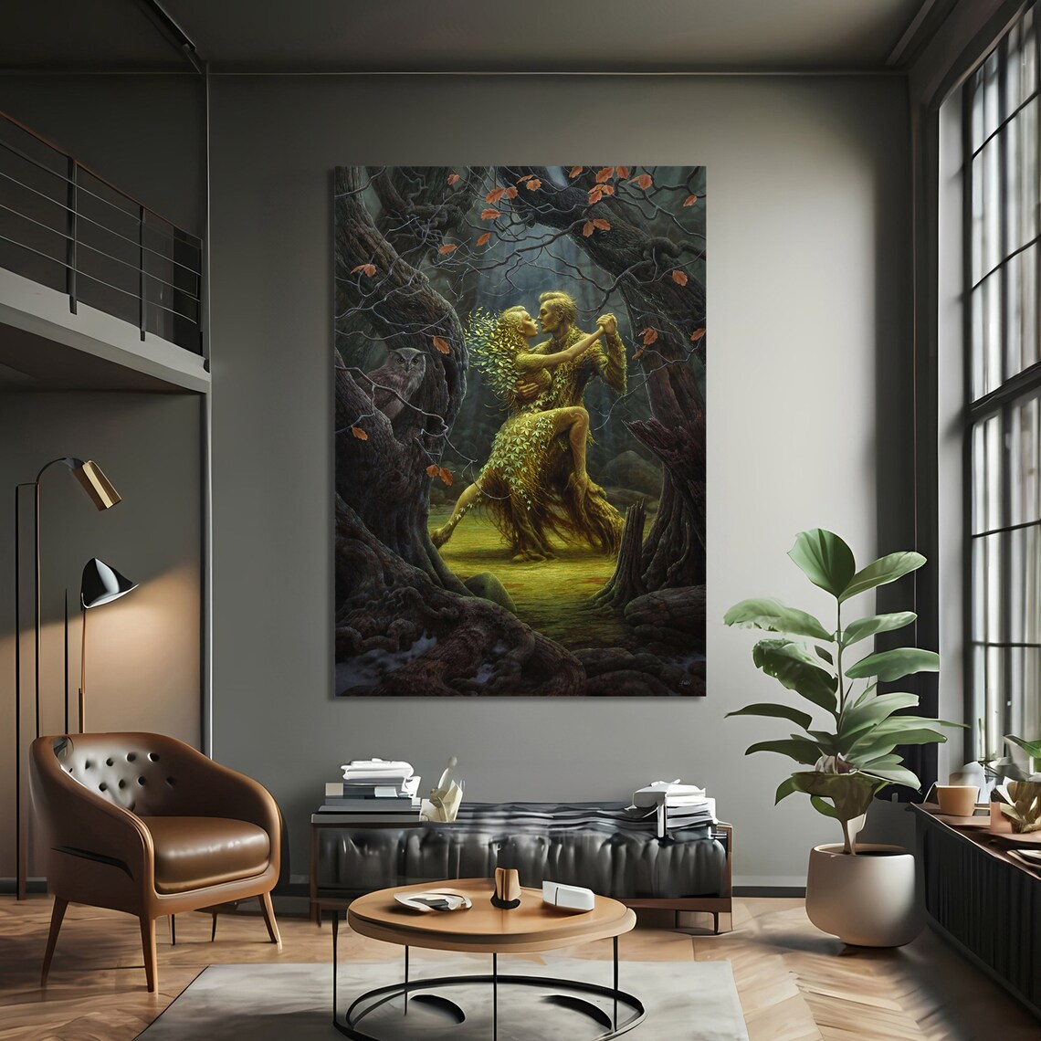 Mystical Forest Dance Art Print, Enchanted Couple - Image 3