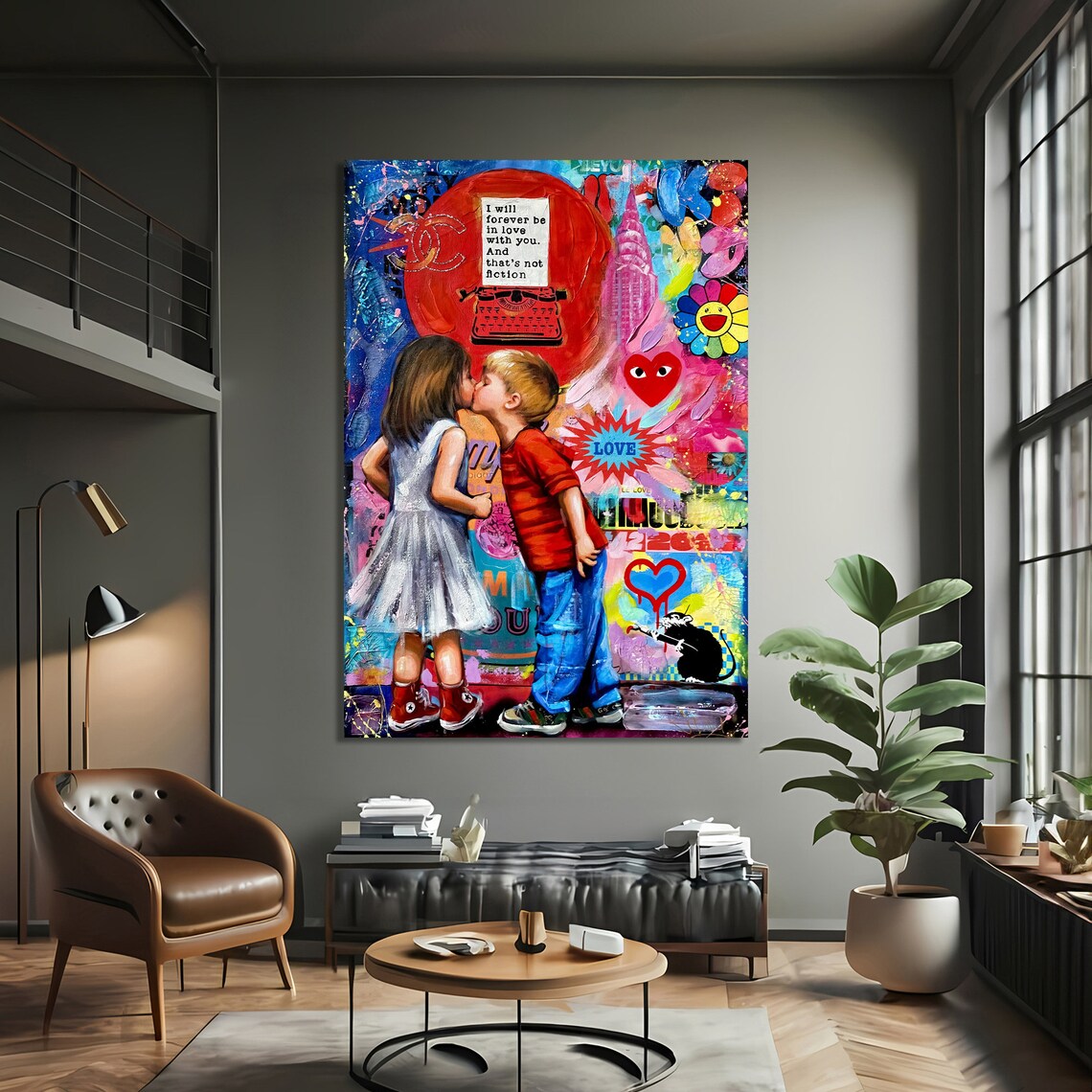 Eternal Love Graffiti Painting, Whimsical Street Art - Image 3
