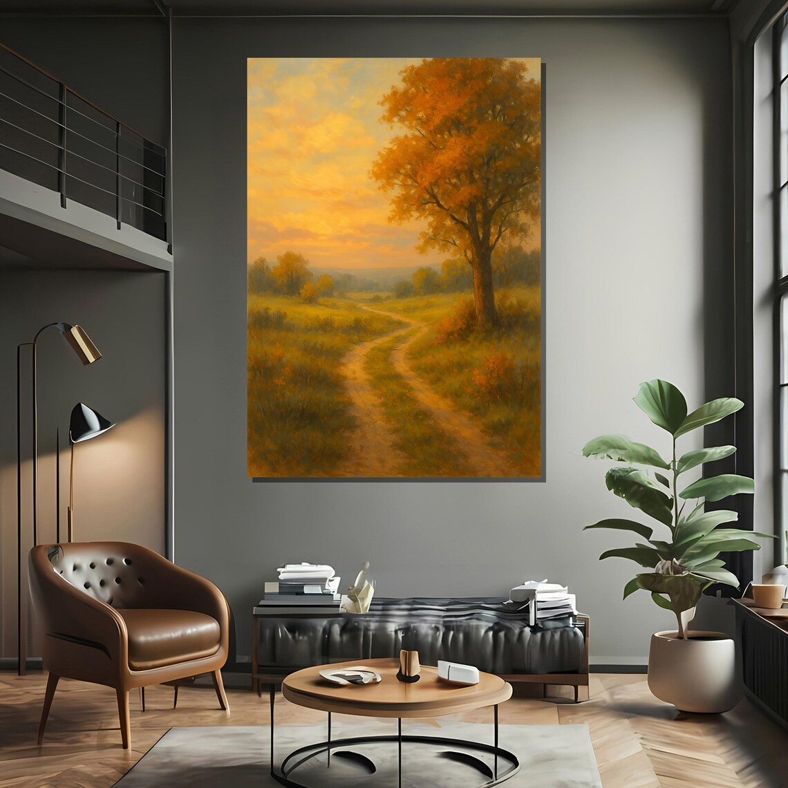Serene Countryside Path Painting, Tranquil Landscape - Image 2