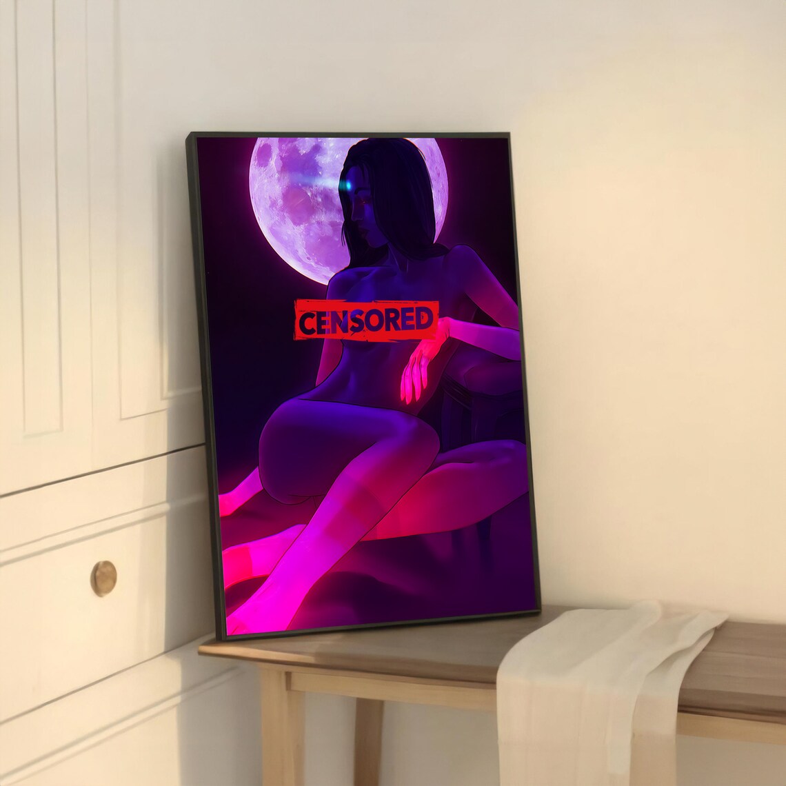 Captivating Erotic Painting, Minimalist Embrace - Image 5