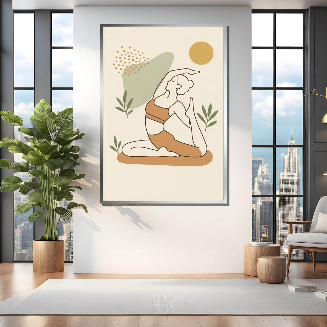 Minimalist Yoga Woman Line Art, Office Wall Art Print - Image 4